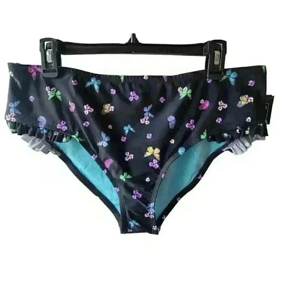 California Waves Plus Fly Away Black Multi Bikini Bottom Size 16/18 Butterfly - Picture 2 of 8